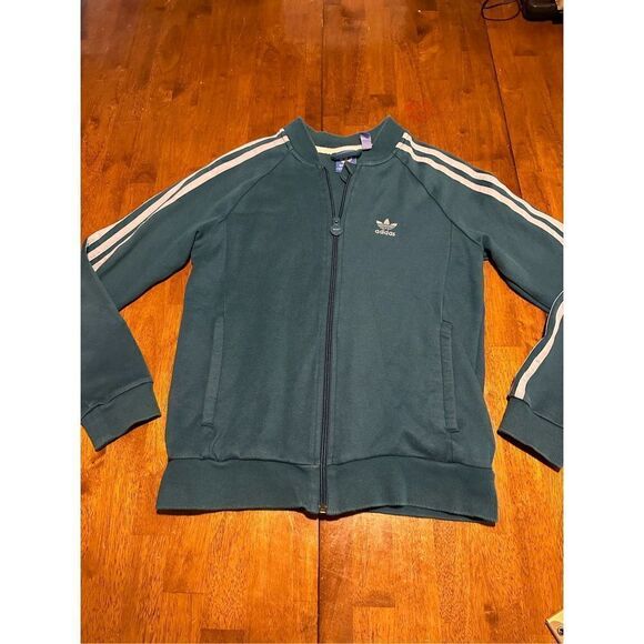 Adidas Youth Girls Size Medium 11/12 Teal & Floral Cotton Track Full Zip Jacket - Picture 2 of 10